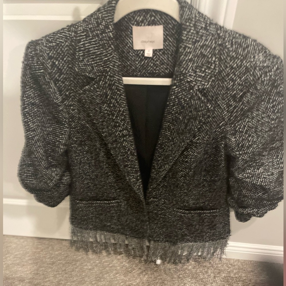 Cinq Sept Blazer with Fringes & gathered sleeves
